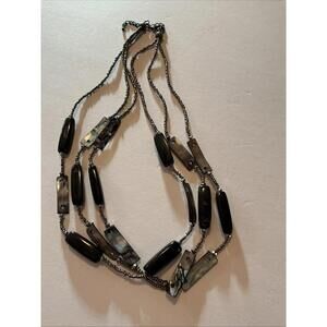 Three Strand Hematite And Abalone Beaded Necklace  22” Plus  3” Extender